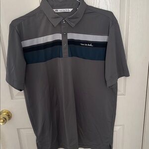 Travis Mathew Gray Polo with Stripes Large for Men
